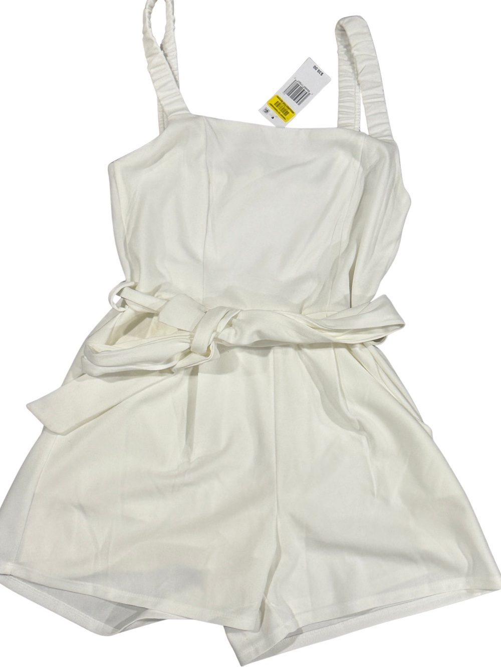 Moa Moa White Square-Neck Sleeveless Romper with Waist Tie